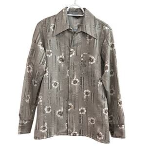 Vintage Dadcore Attitude Floral Shirt Men’s Medium 15–15.5 Gray Retro 90s Top